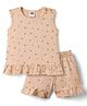 Zero Single Jersey Knit Sleeveless Co-Ord Top & Shorts With Floral Print - Beige