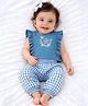 PURPLE UNITED KIDS Cotton Woven Sleeveless Floral Embroidered Top & Pant Set - Light Blue
