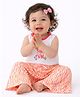 PURPLE UNITED KIDS Single Jersey Knit Sleeveless Sun & Fun Text Printed Top & Pant Set - White Pink & Multi Colour