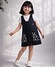 PURPLE UNITED KIDS Denim Woven Sleeveless Floral Embroidered Pinafore Dress - Dark Blue
