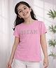 PURPLE UNITED KIDS Single Jersey Woven Half Sleeves Stones Embellished & Dream Text Printed Tee - Light Pink