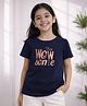 PURPLE UNITED KIDS Single Jersey Woven Half Sleeves Wow Some Text Printed Tee - Navy Blue