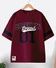 CODEZ 100% Cotton Knit Half Drop Shoulder Sleeves Brooklyn Legend Text Printed Oversized Tee - Burgundy