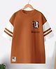 CODEZ 100% Cotton Knit Half Drop Shoulder Sleeves Boston Text Printed Oversized Tee - Rust Orange
