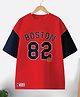 CODEZ 100% Cotton Knit Half Drop Shoulder Sleeves Boston & Basketball Printed Oversized Tee - Red