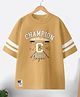 CODEZ 100% Cotton Knit Half Drop Shoulder Sleeves Champion Text Printed Oversized Tee - Beige