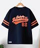 CODEZ 100% Cotton Knit Half Drop Shoulder Sleeves Clubcity Baseball Text  Printed Oversized Tee - Navy Blue