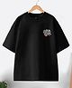 CODEZ 100% Cotton Knit Half Drop Shoulder Sleeves Slam Dunk Text Printed Oversized Tee - Black