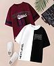 CODEZ 100% Cotton Knit Pack Of 2 Half Drop Shoulder Sleeves Brooklyn & Game Over Text Printed Oversized Tees - Burgundy & White
