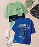 CODEZ 100% Cotton Knit Pack Of 2 Half Drop Shoulder Sleeves Authentic & Beyond Your Limits Text Printed Oversized Tees - Light Green & Royal Blue