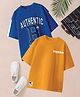 CODEZ 100% Cotton Knit Pack Of 2 Half Drop Shoulder Sleeves Typography Printed Oversized Tees - Royal Blue & Sand