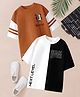 CODEZ 100% Cotton Knit Pack Of 2 Half Drop Shoulder Sleeves Boston & Game Over Text Printed  Oversized Tees - Rust Orange & White