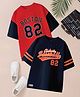 CODEZ 100% Cotton Knit Pack Of 2 Half Drop Shoulder Sleeves Boston & Baseball Text Printed Oversized Tees - Red & Navy Blue