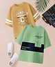 CODEZ 100% Cotton Knit Pack Of 2 Half Drop Shoulder Sleeves Beyond Your Limits & Champion Text Printed Oversized Tees - Beige & Light Green