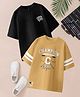 CODEZ 100% Cotton Knit Pack Of 2 Half Drop Shoulder Sleeves Slam Dunk & Champion Text Printed Oversized Tees - Black & Beige