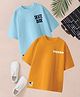 CODEZ 100% Cotton Knit Pack Of 2 Half Drop Shoulder Sleeves Trend & Skate Dude Text Printed Oversized Tees - Sky Blue & Sand