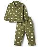 Teddy Sinker Knit Full Sleeves Co-ord Shirt & Pyjama Night Suit With Animal Print - Green
