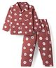 Teddy Sinker Knit Full Sleeves Co-ord Shirt & Pyjama Night Suit With Animal Print - Dark Pink