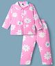 Teddy Sinker Knit Full Sleeves Co-Ord Peter Pan Collared Shirt & Pyjama Night Suit With Floral Print - Pink