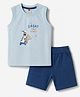 Zero Sinker Knit Sleeveless T-Shirt & Shorts Set with Animal Print - Light Blue