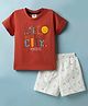 Zero Sinker Knit Half Sleeves T-Shirt & Shorts Set With Text Print - Multicolor