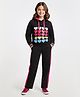 Pine Kids Looper Knit Full Sleeves Hooded Sweatshirt & Pant Winter Wear Suit With Heart Print - Black