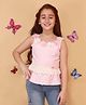 Cutecumber Georgette Woven Sleeveless Floral Applique Detailed Peplum Top - Pink