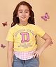Cutecumber Knitted Knit Half Sleeves Active Team Text Printed Top - Yellow