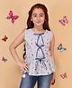 Cutecumber Cotton Blend Woven Sleeveless Bow Applique Detailed Striped & Fruits Printed Peplum Top - Blue