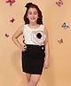 Cutecumber Woven Sleeveless Floral Applique Detailed Polka Dots Printed Dress - Black