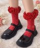 Flaunt Chic Cotton Blend Knit Floral Applique Detailed Socks - Red