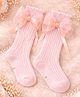 Flaunt Chic -  Cute Lace and Bow Calf Length Socks - Peach