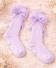 Flaunt Chic -  Cute Lace and Bow Calf Length Socks - Purple