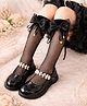 Flaunt Chic Pearl Embellished Bow Applique Detailed Socks - Black