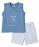 Zero Sinker Knit Sleeveless Tank T-Shirt & Striped Shorts With Text Print - Navy Blue & White