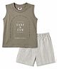 Zero Sinker Knit Sleeveless Tank T-Shirt & Striped Shorts With Text Print - Green & White