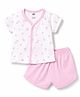 Zero Sinker Knit Half Sleeves T-Shirt & Shorts Night Suit With Fruit Print - Pink & White