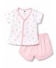 Zero Sinker Knit Half Sleeves T-Shirt & Shorts Night Suit With Fruit Print - Light Peach & White