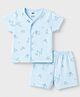 Zero Sinker Knit Half Sleeves Animal Printed Co-Ords T-Shirt & Shorts Night Suit - Aqua Blue