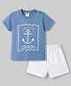 Zero Sinker Knit Half Sleeves Nautical Theme Printed & Checked T-Shirt & Shorts Set - Light Blue