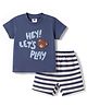 Zero Sinker Knit Half Sleeve Bear Embroidered & Striped T-Shirt & Shorts Set - Navy Blue