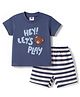Zero Sinker Knit Half Sleeve Bear Embroidered & Striped T-Shirt & Shorts Set - Navy Blue