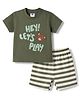 Zero Sinker Knit Half Sleeve Bear Embroidered & Striped T-Shirt & Shorts Set - Olive Green