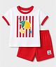Zero Sinker Knit Half Sleeves Striped & Tropical Theme Printed T-Shirt & Shorts Set - White & Red