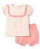 Zero Sinker Knit Half Sleeves Floral Printed T-Shirt & Shorts Set - Pink