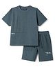 Pine Kids Looper Knit Half Sleeves Solid T-Shirt & Shorts Set - Charcoal Grey