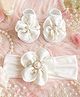 Flaunt Chic Pearl Embellished Floral Applique Detailed Socks With Headband - Beige