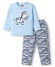 Babyhug Cotton Knit Full Sleeves T-Shirt & Pyjama Night Suit with Zebra Print - Blue