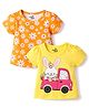 Doodle Poodle Single Jersey Knit Half Sleeves Tops With Floral & Bunny Print Pack of 2 - Yellow & Orange