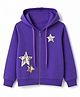 Pine Kids 100% Cotton Knit Full Sleeves Star Sequinned Hooded Sweatjacket - Purple